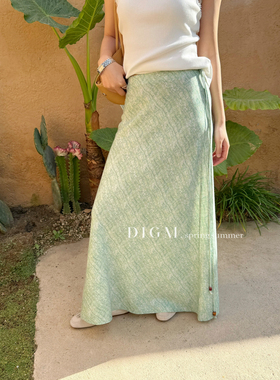 DIGM-雅气质复古印花侧边系带设计高腰显瘦a摆半身裙(7麻)DB19603
