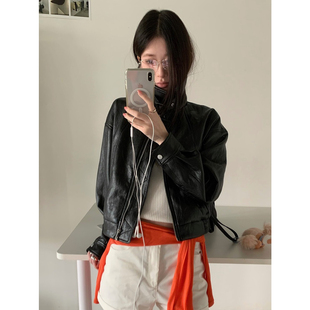 TABLE-古酷飒可立领翻领短款皮衣外套显高显瘦夹克上衣皮衣J61121