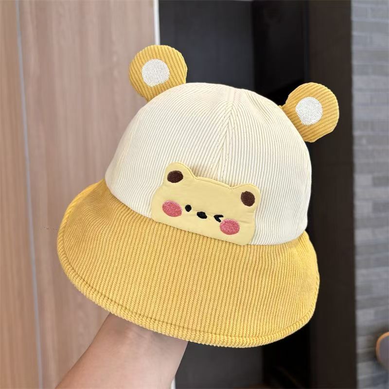 可爱儿童帽子秋冬季防风灯芯绒渔夫帽男女童洋气百搭鸭舌帽盆帽子