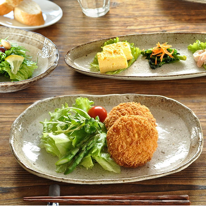 日本进口复古粉引陶瓷菜盘家用日式餐具粗陶碟子手绘网红西餐盘子,餐饮具,盘,淘宝优惠券,粉丝福利购,淘宝优惠卷