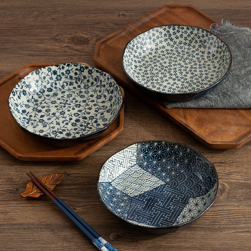 日本进口陶瓷不规则盘子日式餐具复古料理家用釉下彩套装菜盘深盘,餐饮具,盘,淘宝优惠券,粉丝福利购,淘宝优惠卷