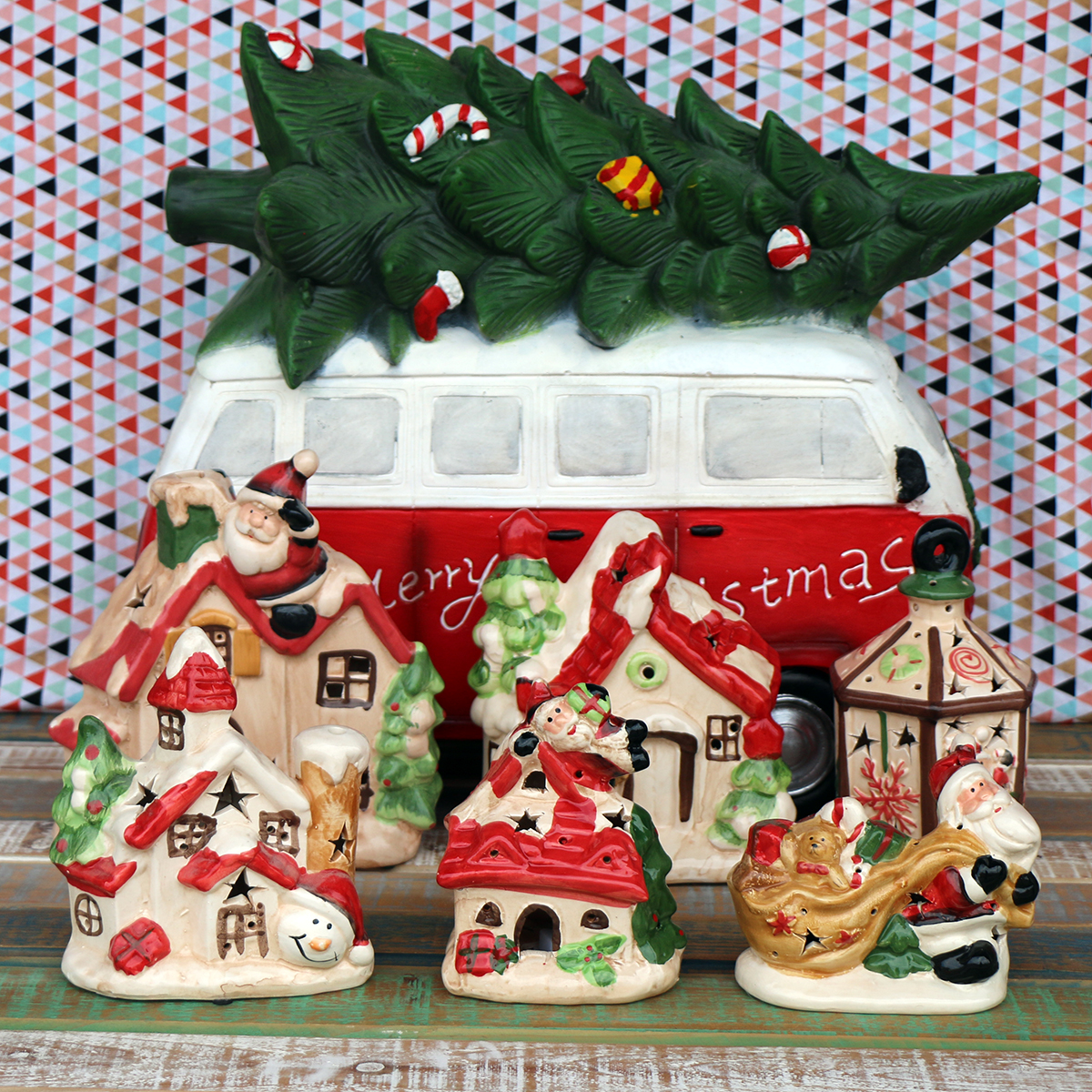 圣诞节出口陶瓷氛围灯小房子