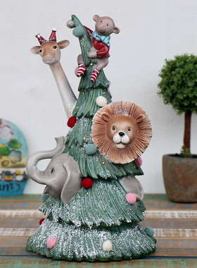 诺亚方舟圣诞树小夜灯可爱小猴子装饰摆件节日礼物橱窗布景氛围灯