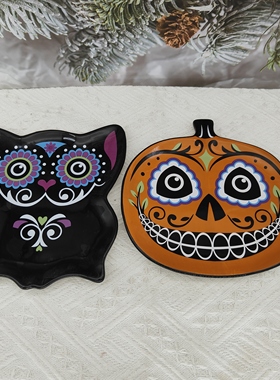 外贸出口陶瓷盘子万圣节南瓜盘子猫头鹰盘子创意个性盘子摆件