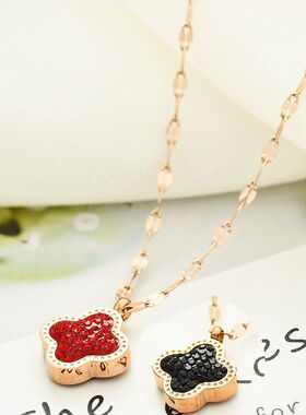 不褪色钛钢满钻四叶草双面项链女ins流行跨境热卖款时尚魅力首饰