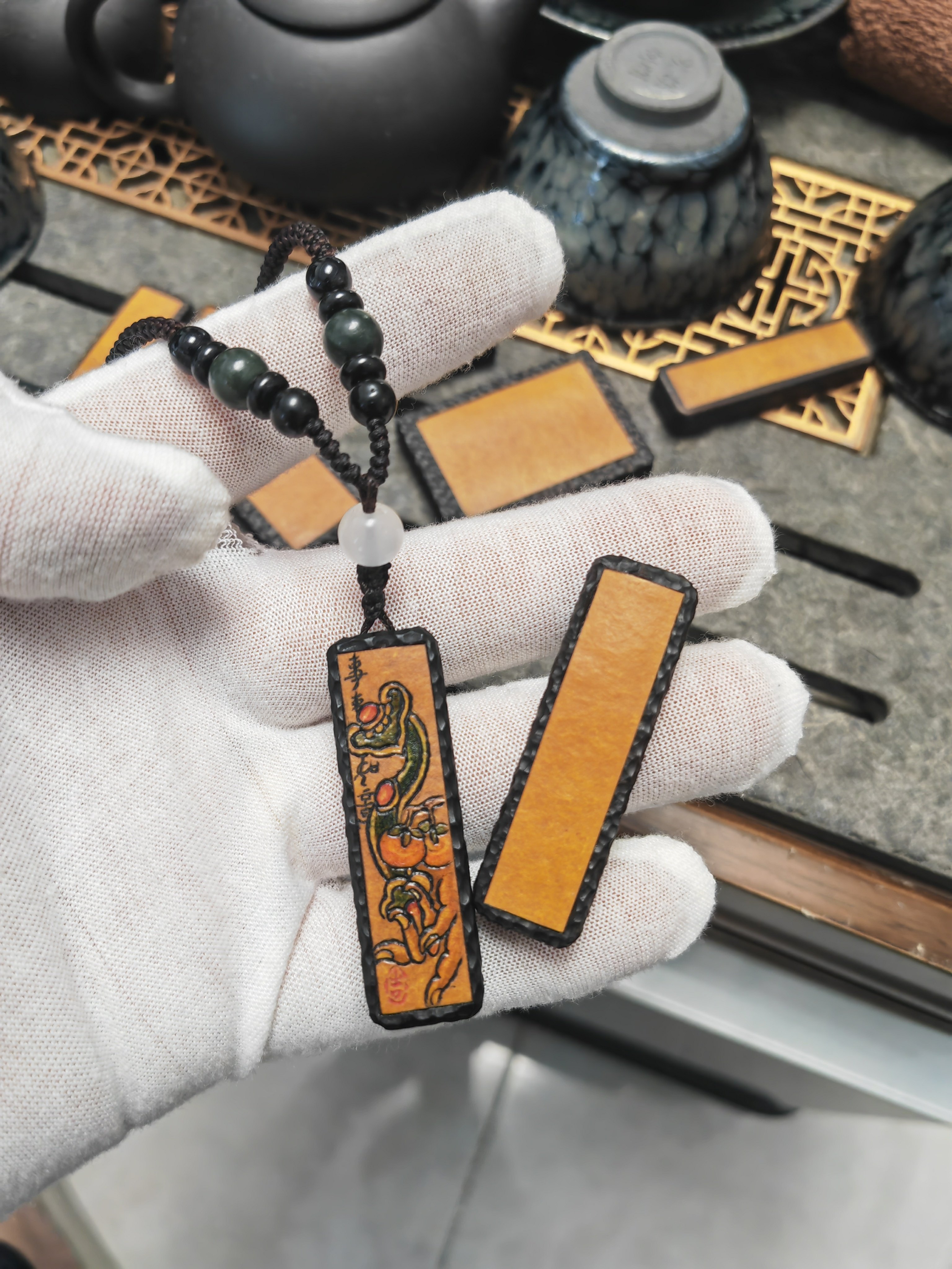 葫芦牌子无事牌平安牌单面双面葫芦老皮镶嵌可以烙画墨刻针刺工艺