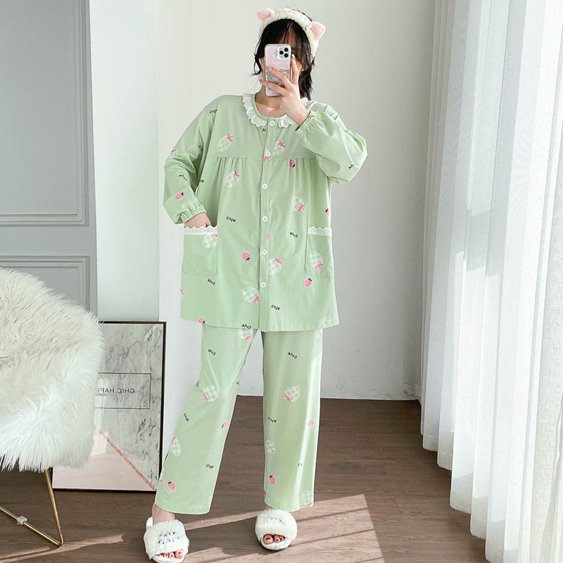 女针织棉花边睡衣家居服