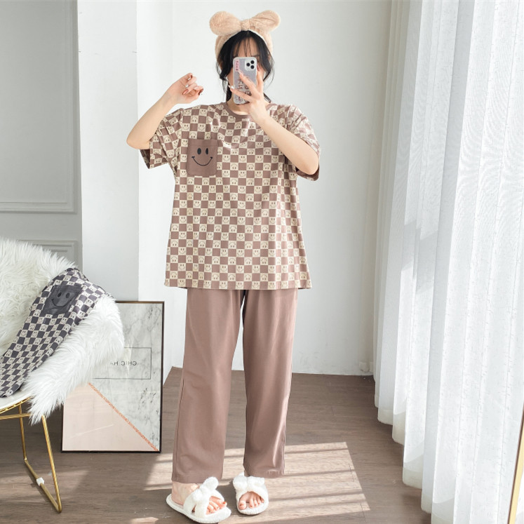 春夏针织棉大码女睡衣套装