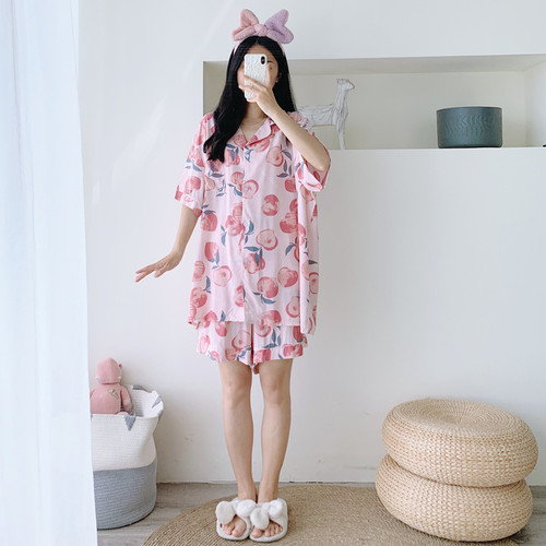女棉绸水蜜桃睡衣家居服
