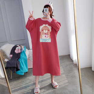 纯棉加绒加厚卡通睡裙冬季加肥大码可爱孕妇胖mm200斤抓绒睡衣女
