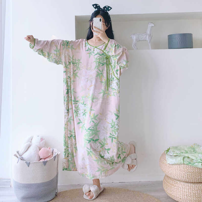 绵绸人造棉秋季新中式睡裙