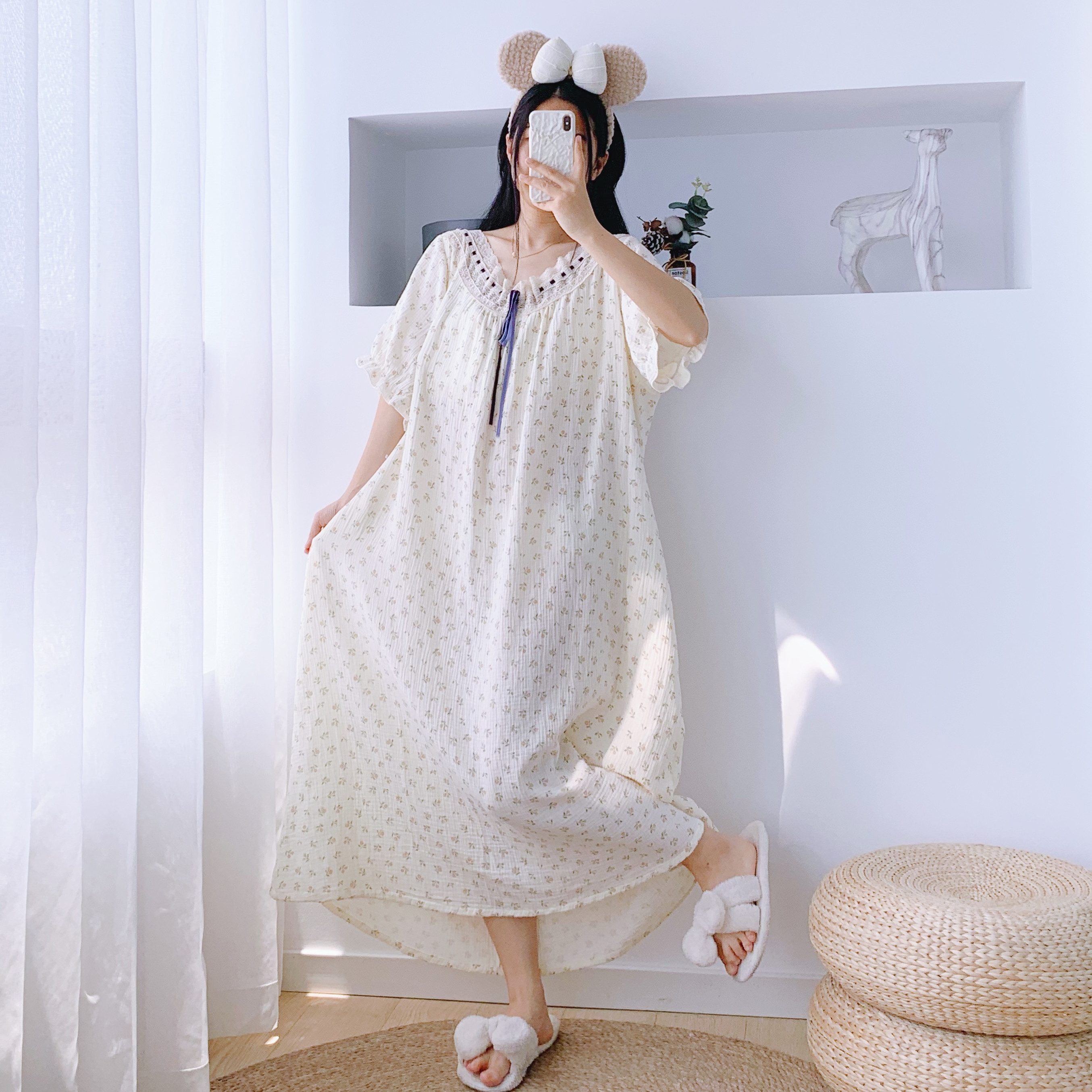 夏季纯棉纱布加大码孕妇睡裙