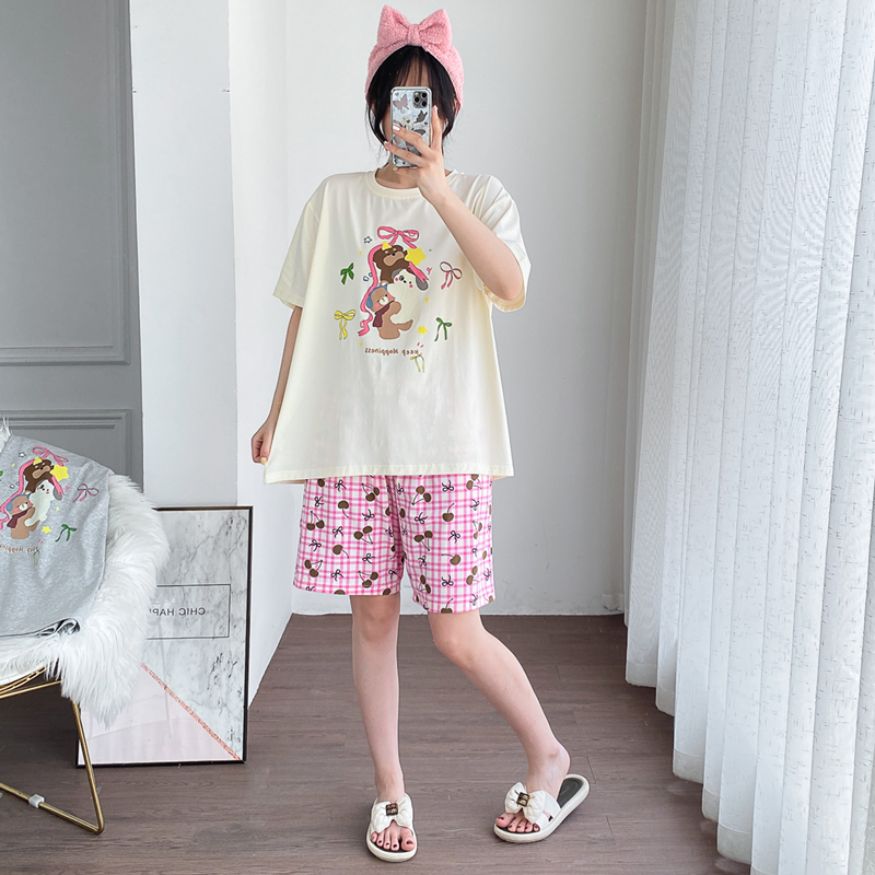 夏季卡通加大码纯棉睡衣女