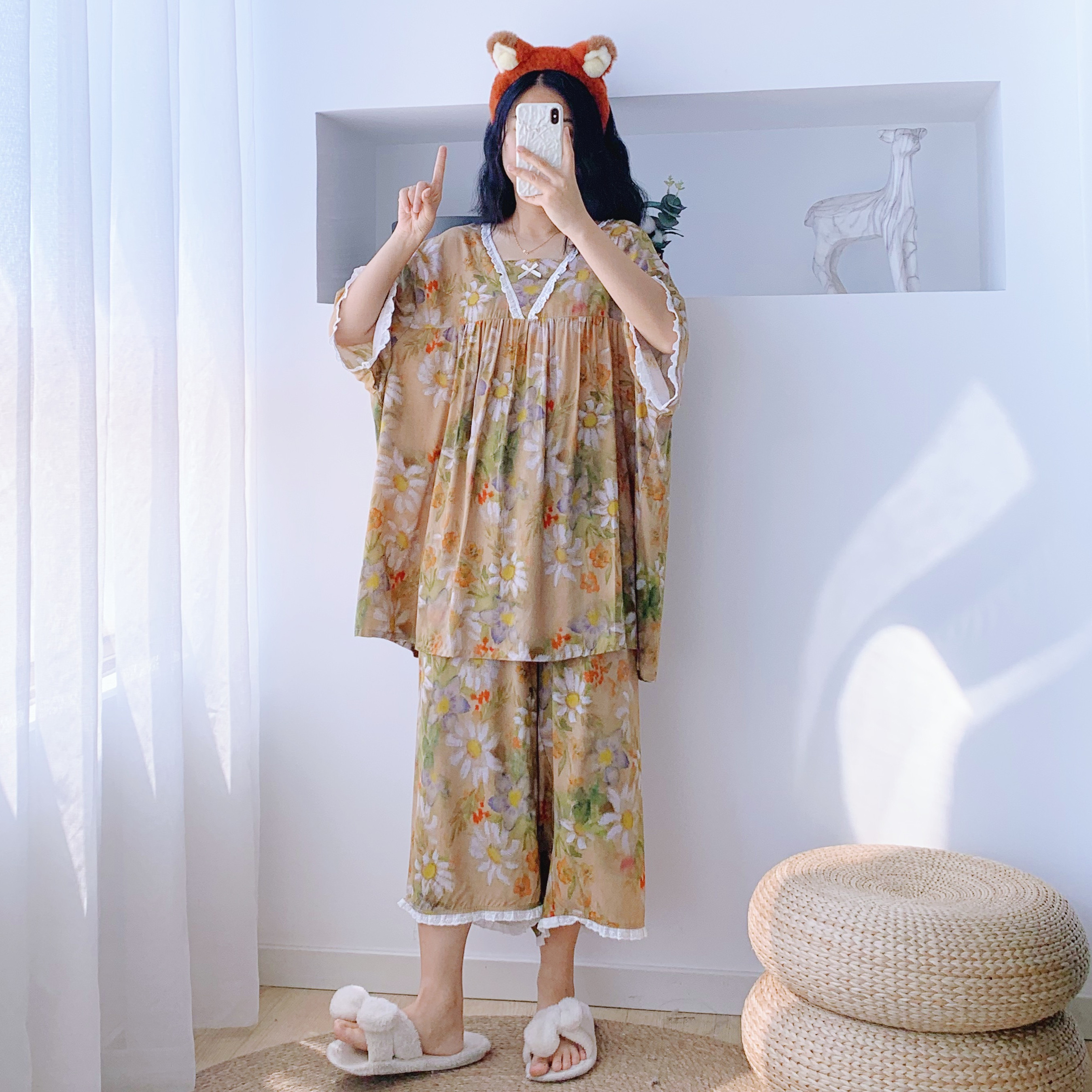 夏季绵绸加大码女睡衣两件套