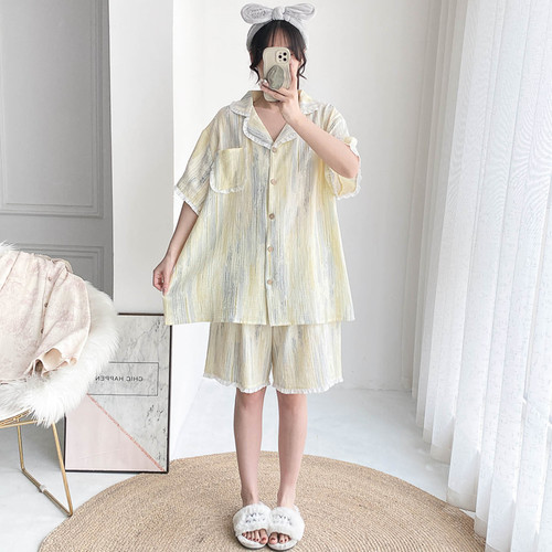 女纯棉花边家居服睡衣