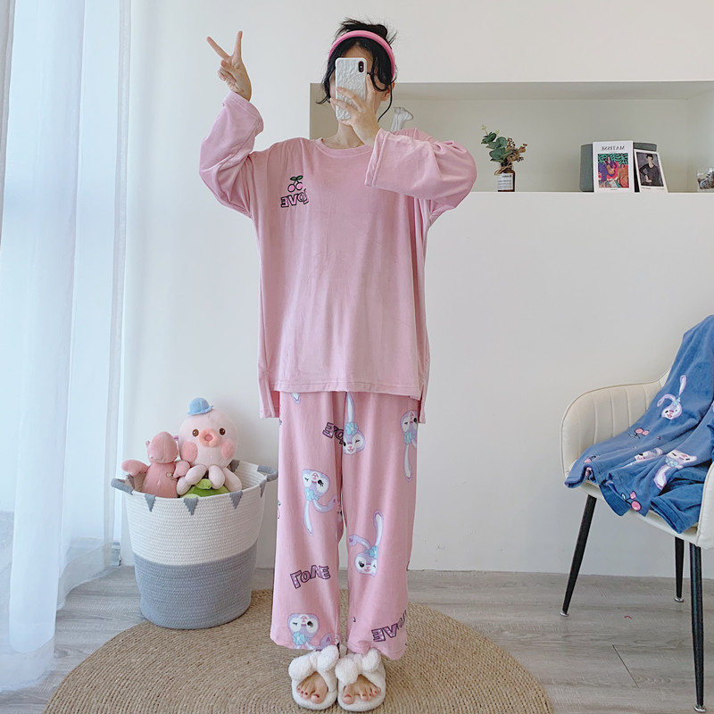 加大码兔子珊瑚绒睡衣女宽松秋冬胖MM200斤保暖天鹅绒家居服套装
