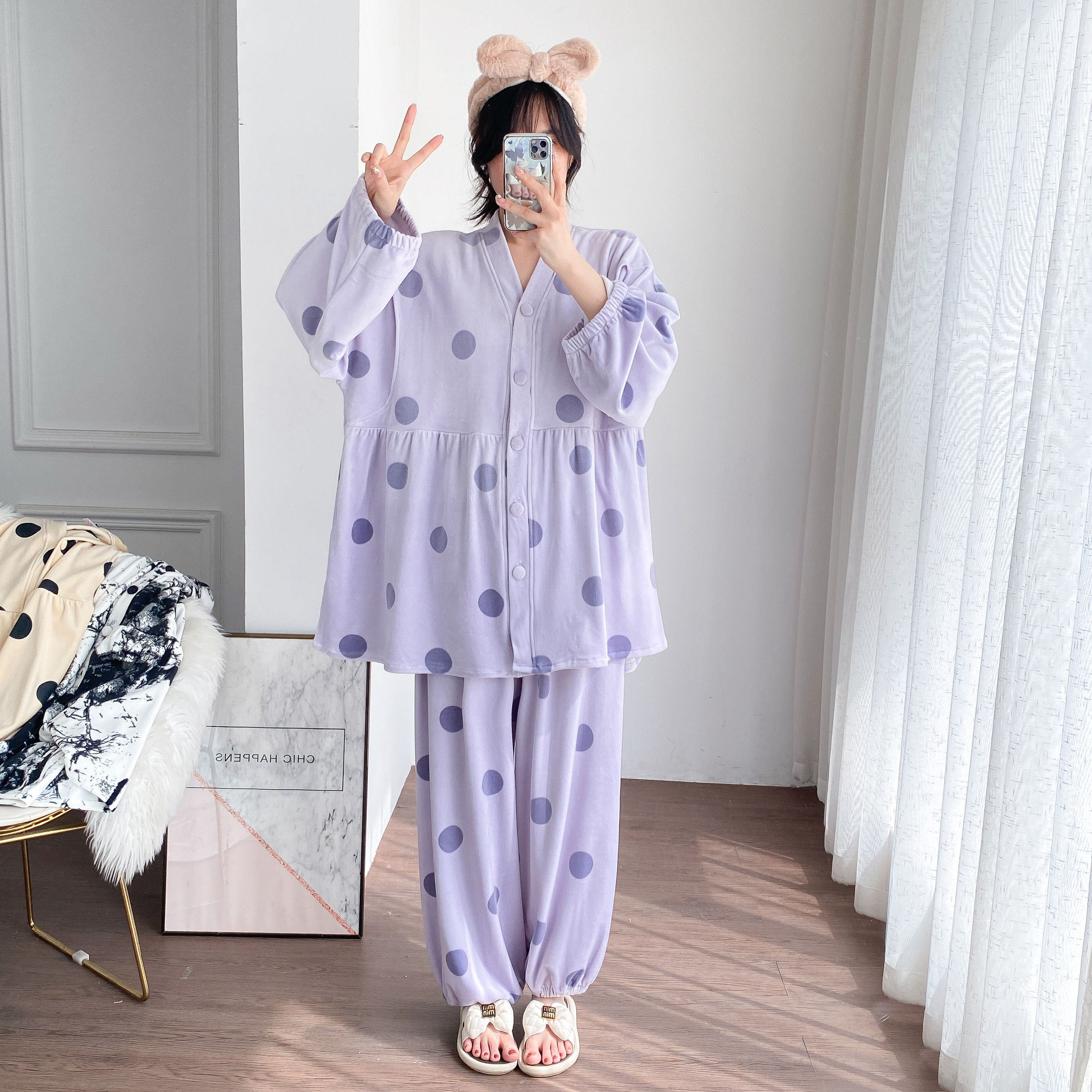 冬季加绒加大码孕哺月子睡衣套装