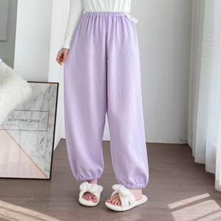 加厚纯棉高腰托腹睡裤秋冬大码胖MM200斤宽松孕妇夹棉家居长裤