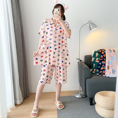 女绵绸开通开衫家居服睡衣