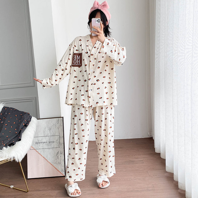 女针织棉豹纹家居服睡衣