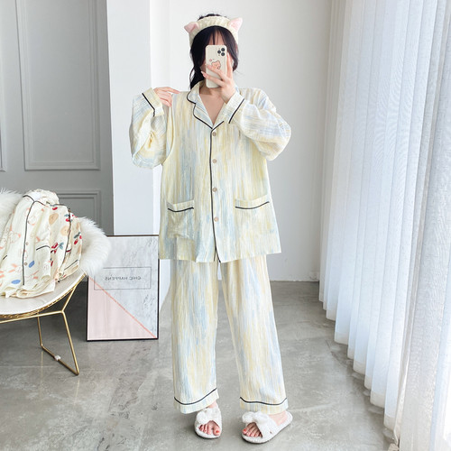 女纯棉双层纱哺乳睡衣月子服