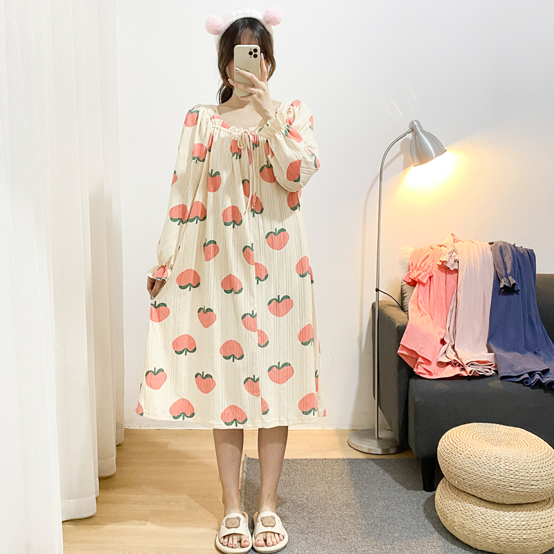 纯棉春秋公主风提花睡裙