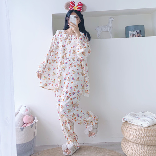 女纯棉双层纱哺乳月子服