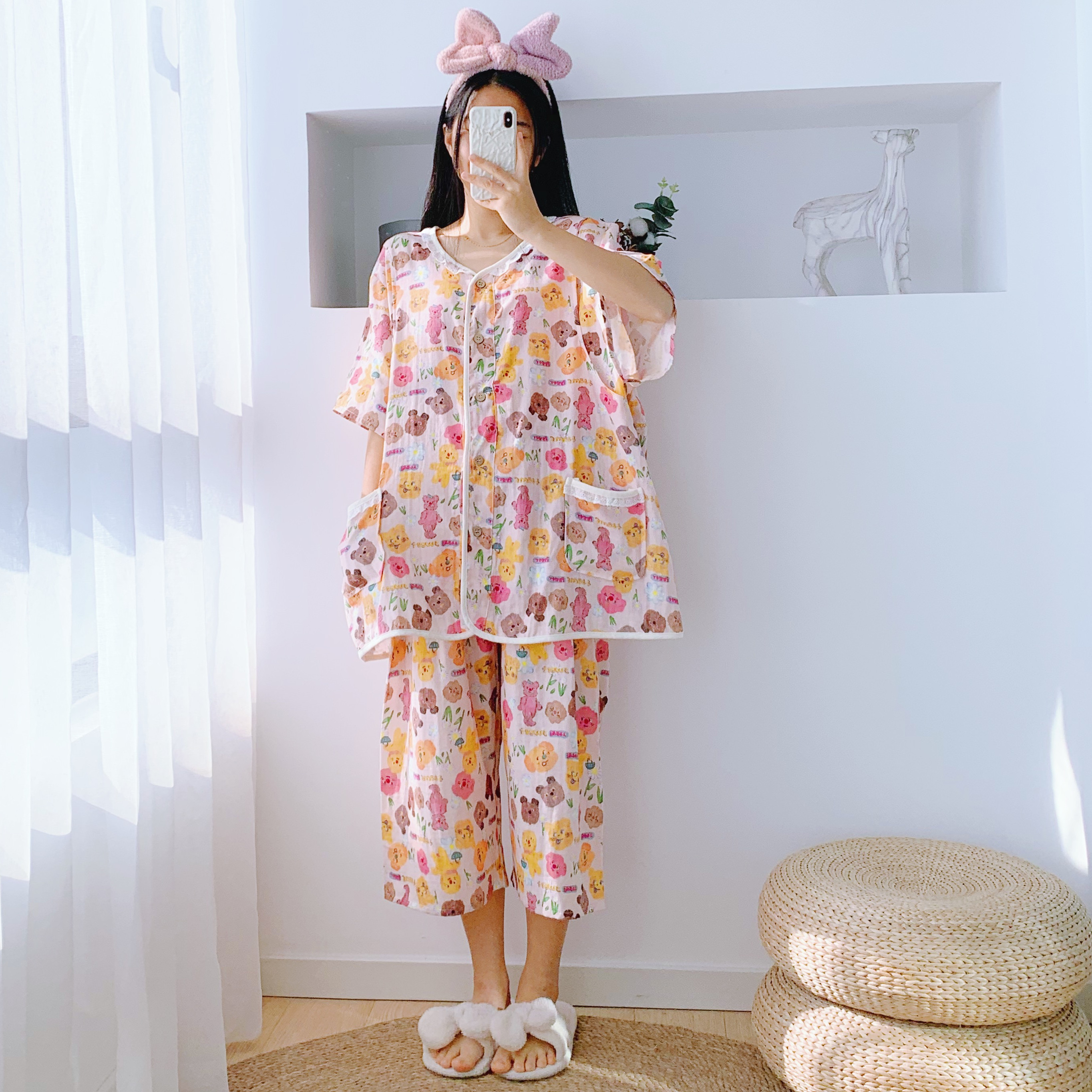 纯棉双层纱开衫哺乳月子睡衣