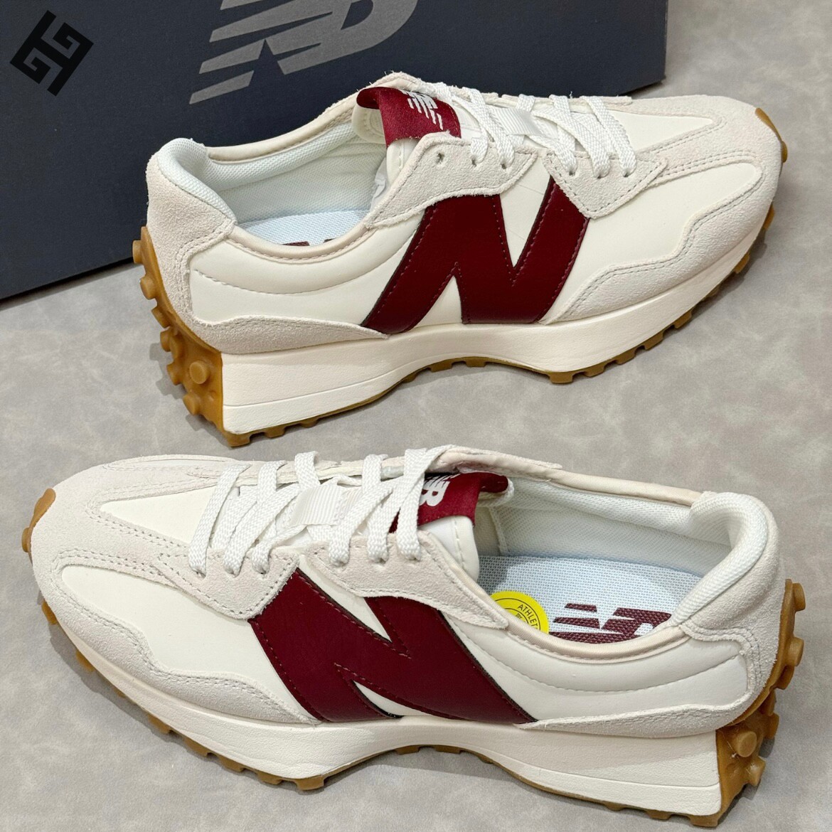 New Balance 327系列V字复古皮面百搭通勤酒红运动鞋女款WS327KA