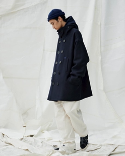 Boy联名刺绣海军双排扣毛呢大衣外套 长谷川监制City AH.H 20AW