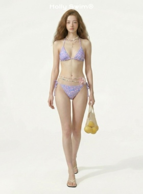 HollySwim甜心少女彩色蝴蝶三角比基尼性感系带海边温泉泳衣泳装