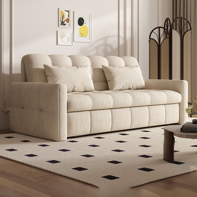 泡芙奶油风电动沙发床两用折叠