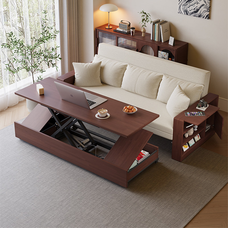实木沙发床带餐桌 茶几可折叠多功能两用客厅双人北欧小户型储物