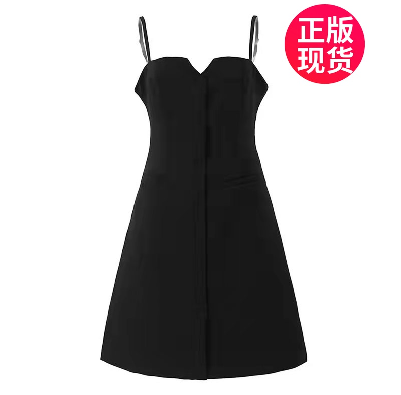 黑玫瑰 显瘦修身打底内搭短款吊带裙女秋黑色开叉连衣裙中长裙