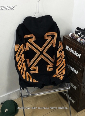 西海岸说唱rap嘻哈hiphop潮黑色连帽卫衣警戒线箭头斑马线拉链衫