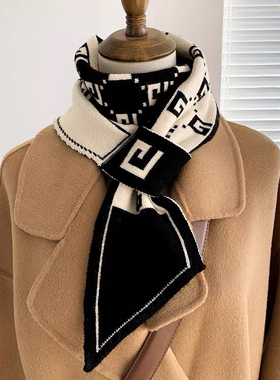 百搭针织护颈小围巾女冬季高级小领巾感千鸟格2025新款假领子围脖