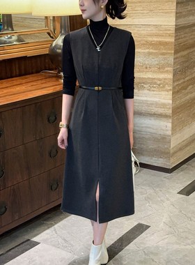 陌瑟MOSE【璀璨主角】秋冬时尚气质轻奢高级感无袖连衣裙配腰带