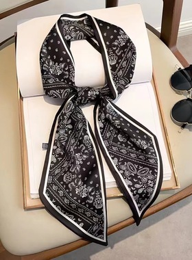 时尚长条丝巾女仿真丝职业斜角领巾四季韩版百搭装饰飘带围巾