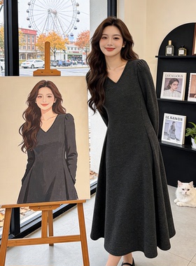 2025冬季长袖高弹针织百搭时尚显瘦打底收腰连衣裙