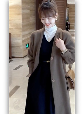 陌瑟MOSE 中长款针织秋冬百搭宽松气质外套开衫