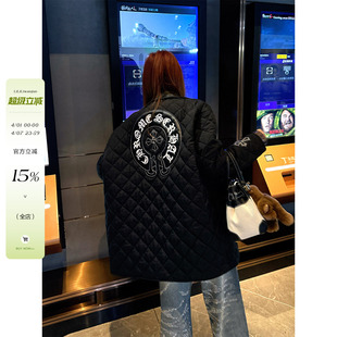 李婉君美式 高级感宽松上衣 街头风加棉菱格纹保暖外套女士26年新款