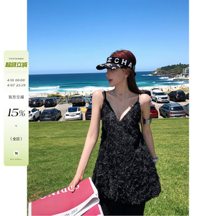 度假外穿修身 显瘦上衣 芭蕾吊带背心女早春新款 李婉君立体花朵法式