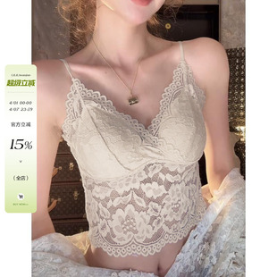 v领上衣 李婉君尼龙纯欲性感蕾丝吊带背心女士内搭带胸垫文胸无袖