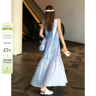 李婉君法式 中长款 白色连衣裙女夏季 慵懒风气质显瘦背心长裙 棉无袖