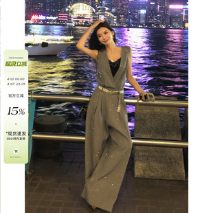 连衣裤 李婉君老钱风烫钻连体裤 子 无袖 高智感气质一体式 女夏季 新款