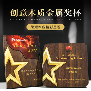 奖牌定制五角星实木授权牌定做胡桃木牌匾经销商优秀团队颁奖奖品