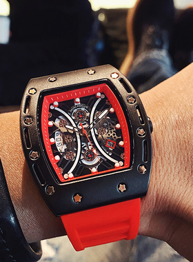 MINIFOCUS新款霸气男表网红桶型理查德潮流个性嘻哈手表硅胶带表