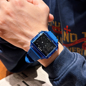 新款 中学生体育训练运动防水方形透壳电子表计时闹钟换电池手表男