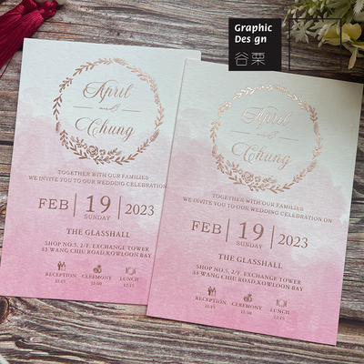 Letterpress600g水彩棉纸高端烫玫瑰金喜帖婚礼请柬定制设计印刷