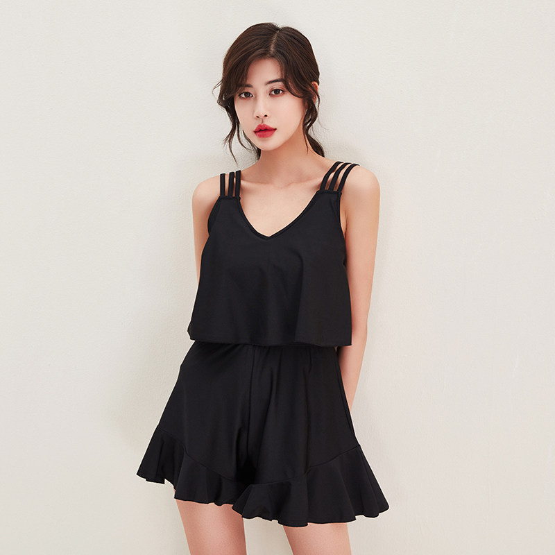 连体裙仙气遮肚显瘦大码黑色泳衣